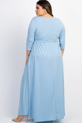 PinkBlush Periwinkle Draped 3/4 Sleeve Plus Maxi Dress