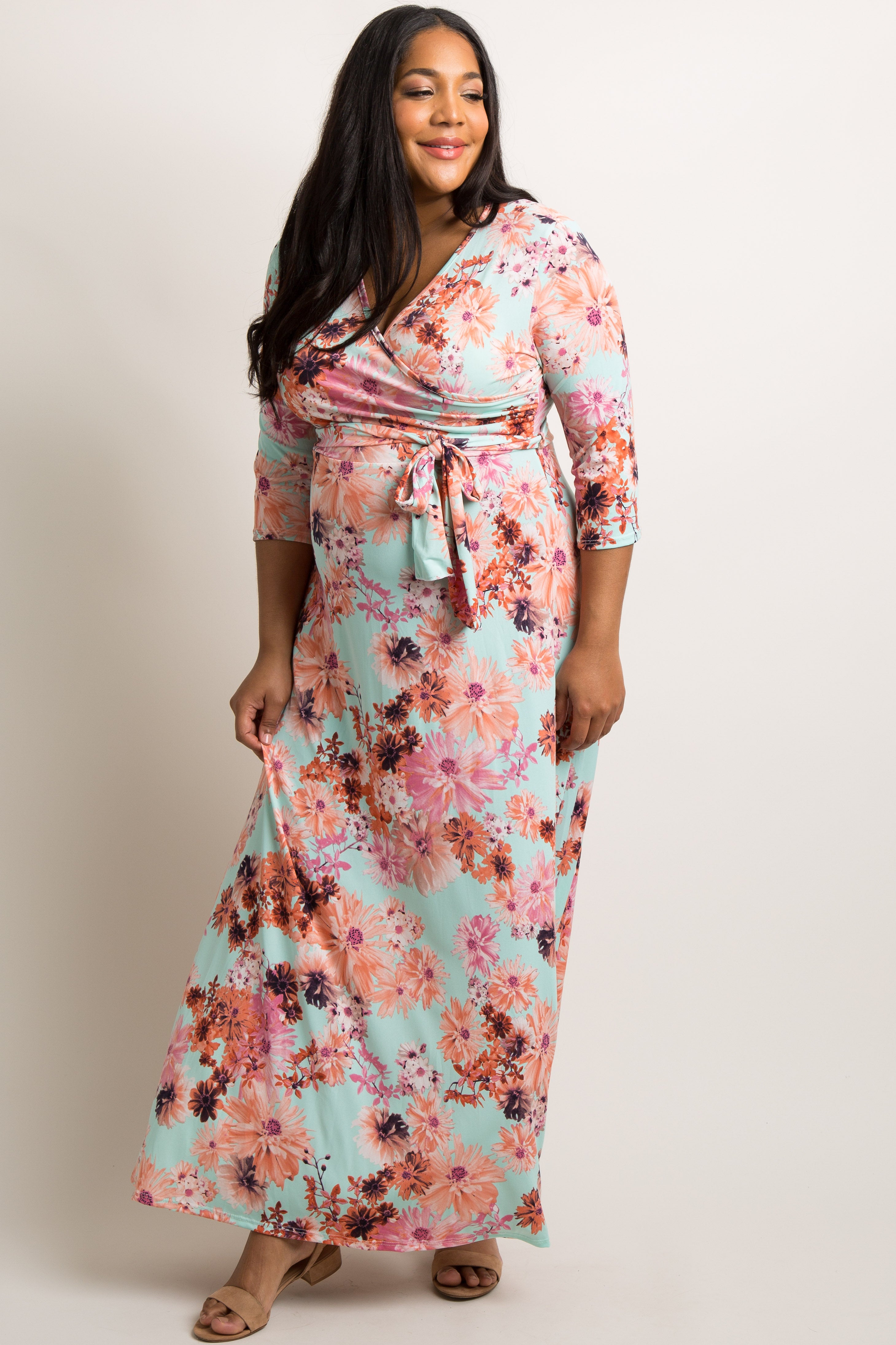 Mint Daisy Plus Maternity/Nursing Maxi Wrap Dress