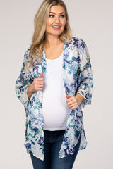 PinkBlush Ivory Blue Floral Chiffon Bell Sleeve Maternity Cover Up