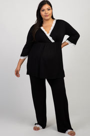 PinkBlush Black Lace Trim Plus Maternity Pajama Set