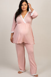 PinkBlush Pink Lace Trim Plus Maternity Pajama Set