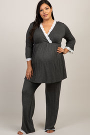 PinkBlush Charcoal Lace Trim Plus Maternity Pajama Set