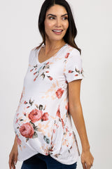 PinkBlush Ivory Floral Knotted Hem Maternity Top