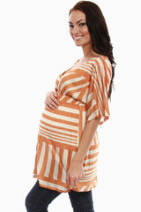 Orange Print Short Sleeve Maternity Shirt