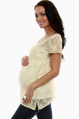 Taupe Lace Short Sleeve Maternity Shirt