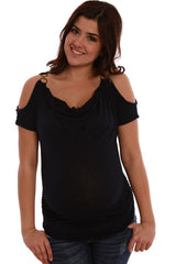 Navy Blue Open Short Sleeve Maternity Shirt