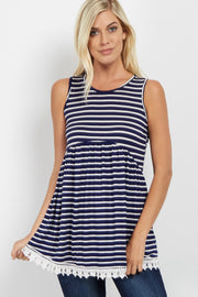 PinkBlush Navy Striped Crochet Trim Tank Top