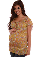 Yellow Floral Sheer Short Sleeve Maternity Shirt