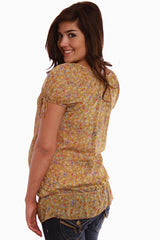 Yellow Floral Sheer Short Sleeve Maternity Shirt