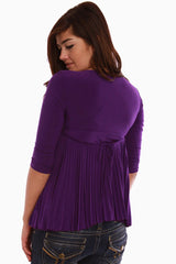 Purple Pleated 3/4 Sleeve Maternity Shirt