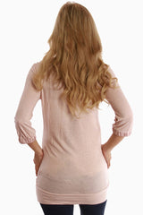 Beige Satin Trim Long Sleeve Maternity Shirt