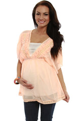 Peach Embellished Short Sleeve Maternity Blouse