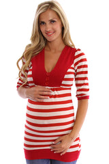 Red Striped 3/4 Sleeve Maternity Shirt