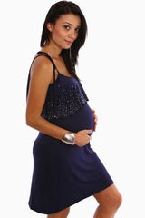 Navy Blue Studded Maternity Dress