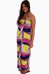 Yellow Purple Print Maxi Maternity Dress