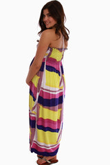 Yellow Purple Print Maxi Maternity Dress