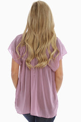 Pink Sheer Chiffon Short Sleeve Maternity Shirt