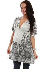 Gray Print Short Sleeve Maternity Shirt