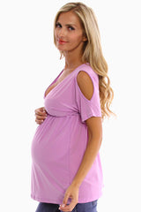 Purple Print Short Sleeve Maternity Shirt