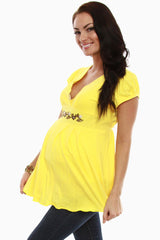 Yellow Embellished Short Sleeve Maternity Shirt