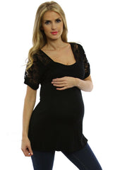 Black Lace Sleeve Maternity Shirt