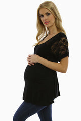 Black Lace Sleeve Maternity Shirt