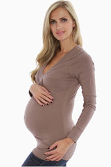 Brown Long Sleeve Maternity Shirt