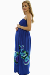 Blue Flower Print Maxi Maternity Dress