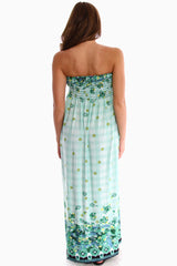 Green Print Strapless Maxi Maternity Dress