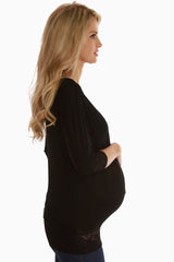 Black 3/4 Sleeve Maternity Shirt W/Lace