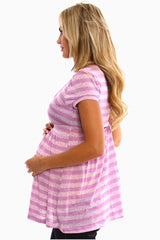 Purple Striped Short Sleeve Maternity Shirt