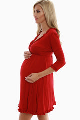 Red Ruffled 3/4 Sleeve Maternity Dress