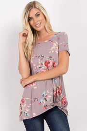 PinkBlush Taupe Floral Knot Top