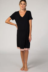 PinkBlush Black Lace Trim V-Neck Maternity Sleep Dress