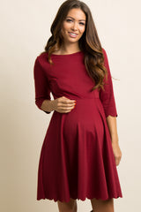 PinkBlush Burgundy Solid Scalloped Hem Maternity Dress