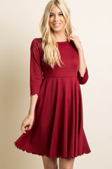 PinkBlush Burgundy Solid Scalloped Hem Maternity Dress