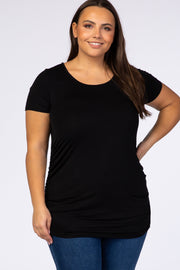 PinkBlush Black Ruched Short Sleeve Plus Top