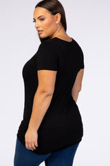 PinkBlush Black Ruched Short Sleeve Plus Top