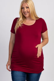 PinkBlush Burgundy Ruched Short Sleeve Maternity Plus Top