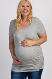 PinkBlush Grey Ruched Short Sleeve Plus Maternity Top