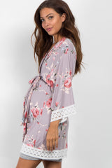 PinkBlush Grey Rose Floral Lace Trim Delivery/Nursing Maternity Robe