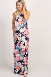 PinkBlush Navy Abstract Floral Sleeveless Maternity Maxi Dress