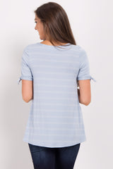 Blue Thin Striped Sleeve Tie Top