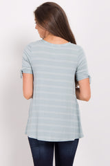 Green Thin Striped Sleeve Tie Top