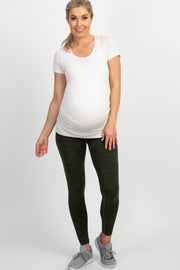 Olive Heathered Active Maternity Leggings