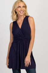 PinkBlush Navy Blue Sleeveless Draped Front Nursing Top