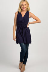 PinkBlush Navy Blue Sleeveless Draped Front Nursing Top