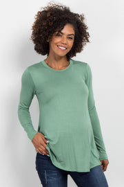 Green Basic Long Sleeve Maternity Top