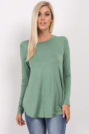 Green Basic Long Sleeve Top