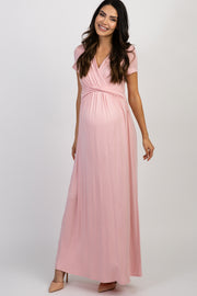 Tall Pink Draped Maternity/Nursing Maxi Dress